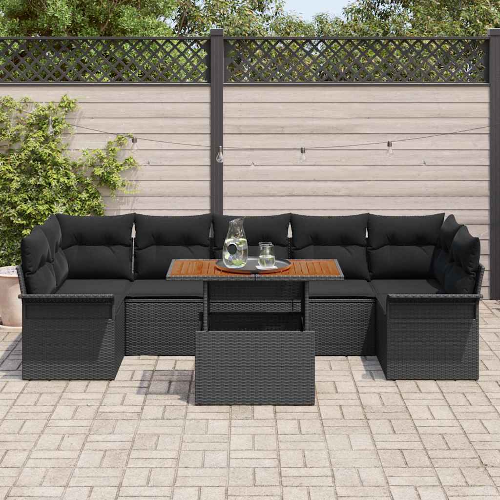 vidaXL Zestaw Sof na Ogród z poduszką 8 pcs Czarny