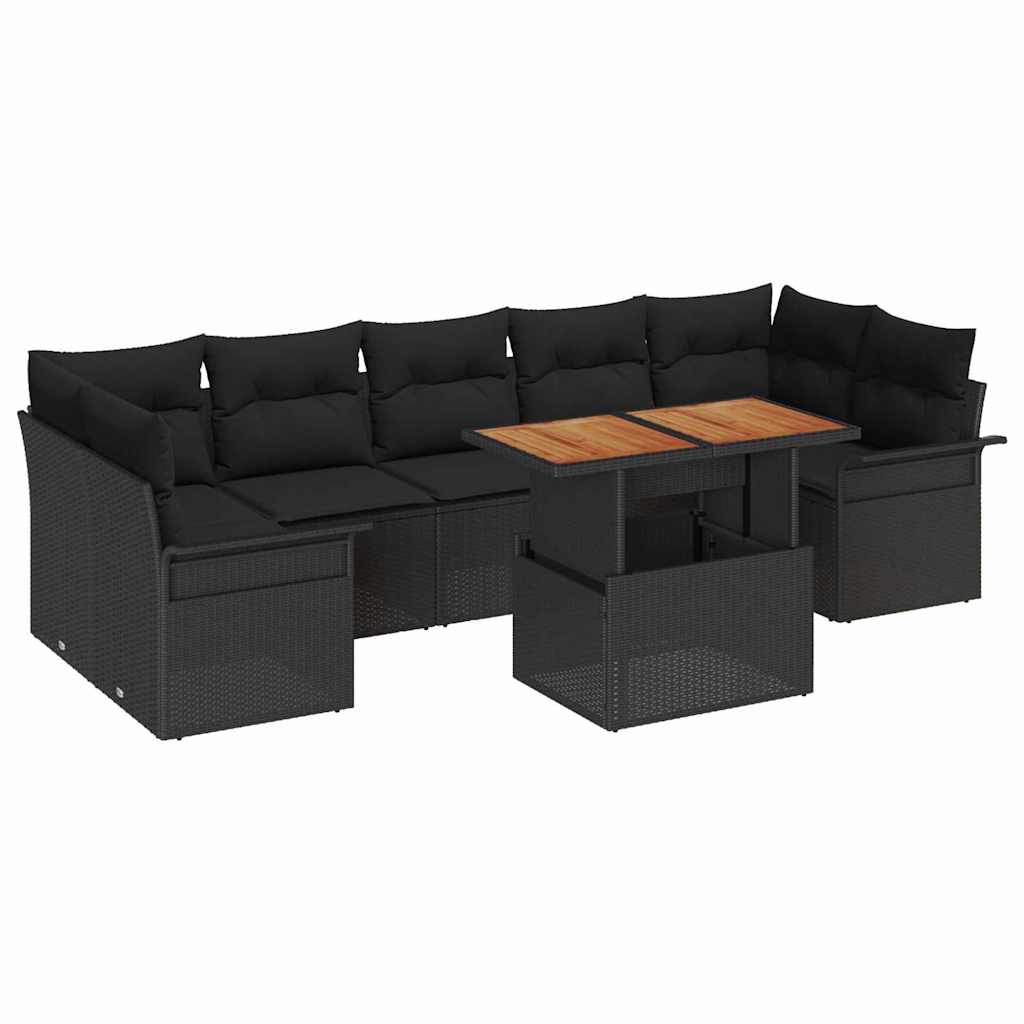 vidaXL Zestaw Sof na Ogród z poduszką 8 pcs Czarny