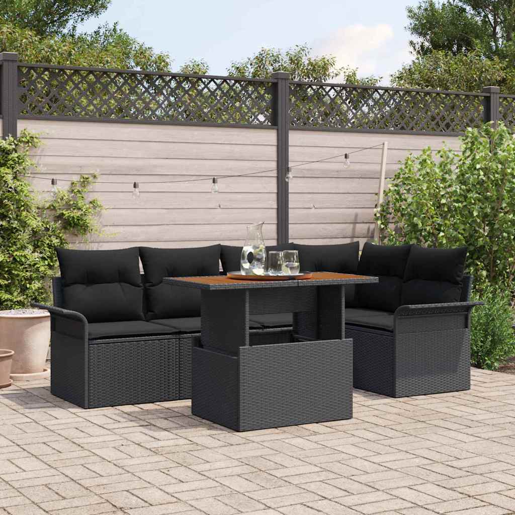 vidaXL Zestaw Sof na Ogród z poduszką 6 pcs Czarny