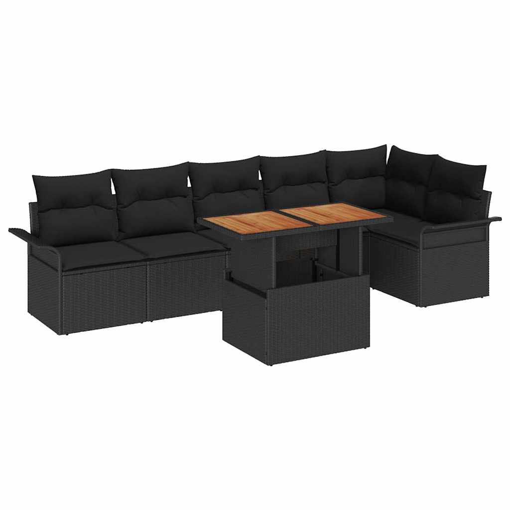 vidaXL Zestaw Sof na Ogród z poduszką 7 pcs Czarny polirattan