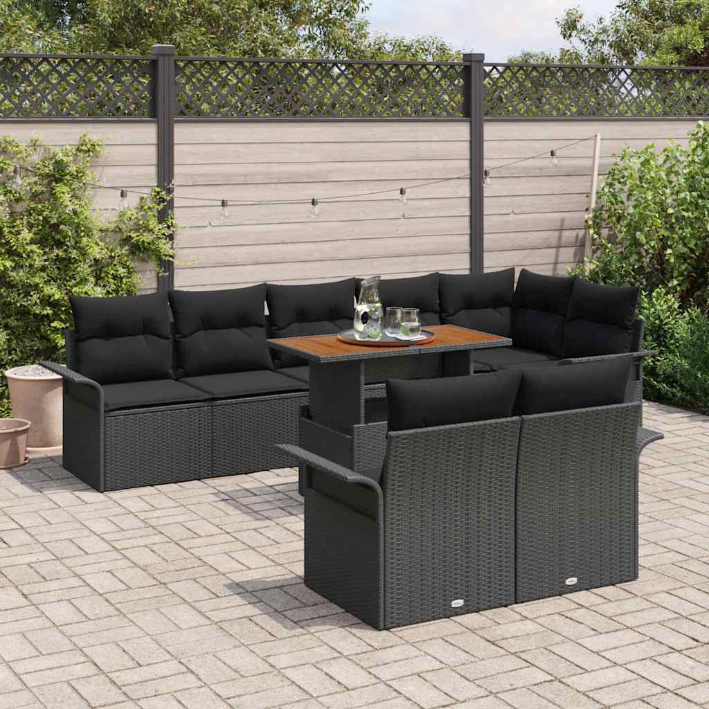 vidaXL Zestaw Sof na Ogród z poduszką 9 pcs Czarny polirattan