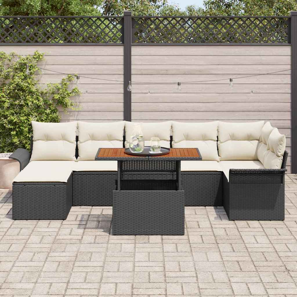 vidaXL Zestaw Sof na Ogród 8 pcs Czarny i kremowy polirattan