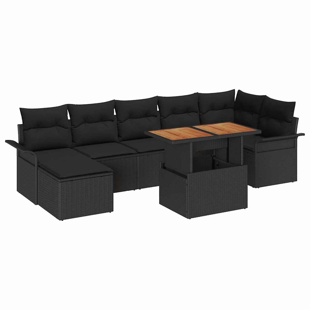vidaXL Zestaw Sof na Ogród z poduszką 8 pcs Czarny polirattan