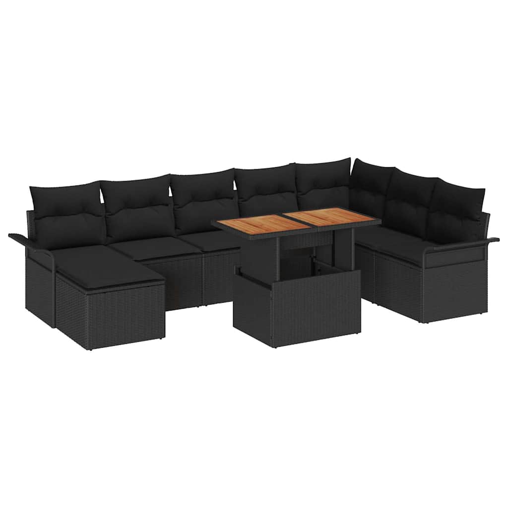 vidaXL Zestaw Sof na Ogród z poduszką 9 pcs Czarny