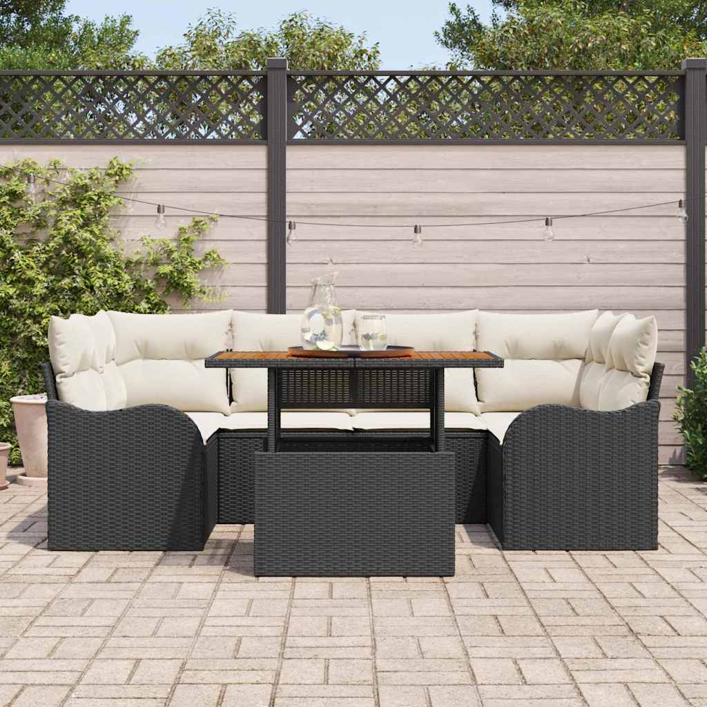 vidaXL Zestaw Sof na Ogród z poduszką 7 pcs Czarny i kremowy