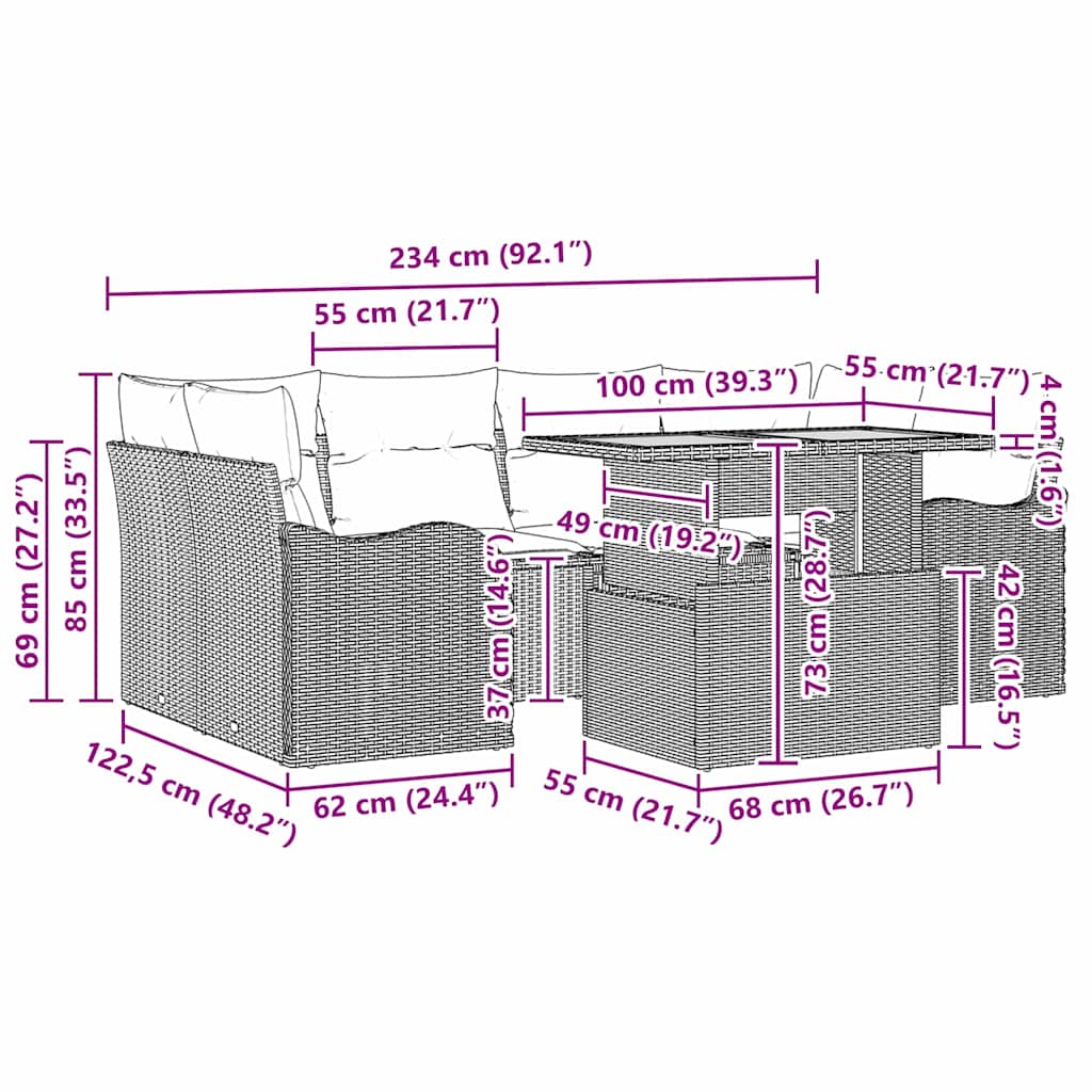 vidaXL Zestaw Sof na Ogród z poduszką 7 pcs Czarny i kremowy