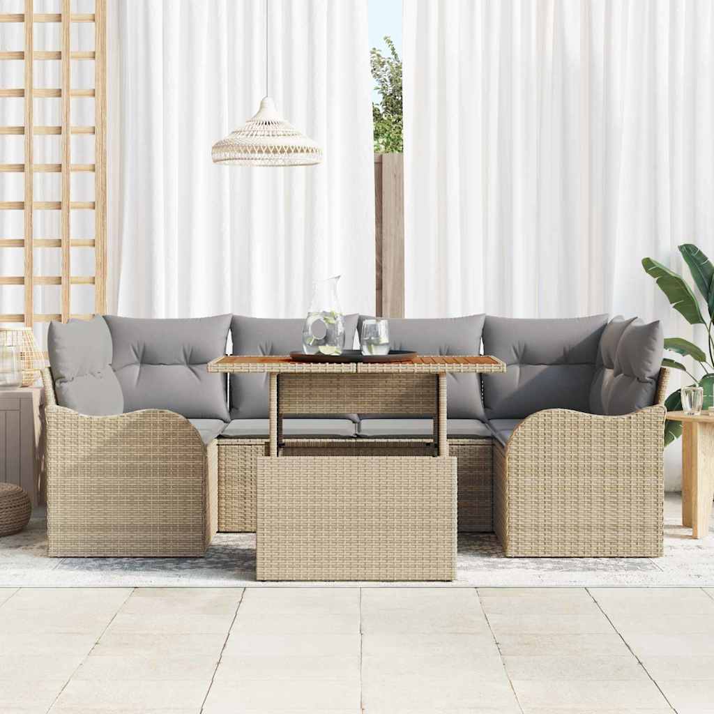 vidaXL Zestaw Sof na Ogród z poduszką 7 pcs beżowo-jasnoszary