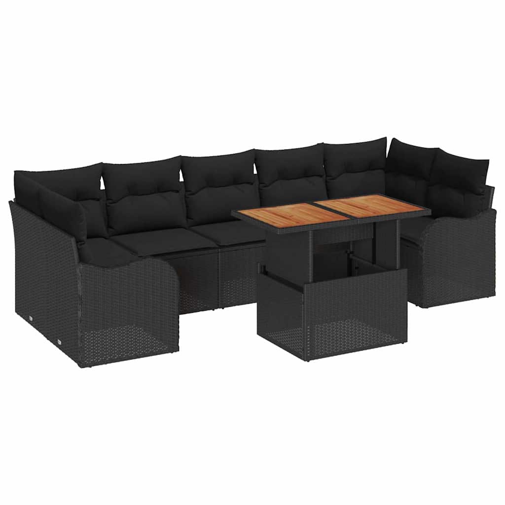 vidaXL Zestaw Sof na Ogród z poduszką 8 pcs Czarny polirattan