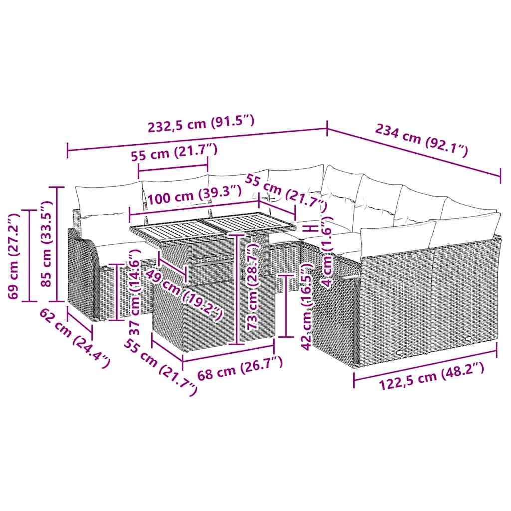 vidaXL Zestaw Sof na Ogród z poduszką 7 pcs Czarny i kremowy
