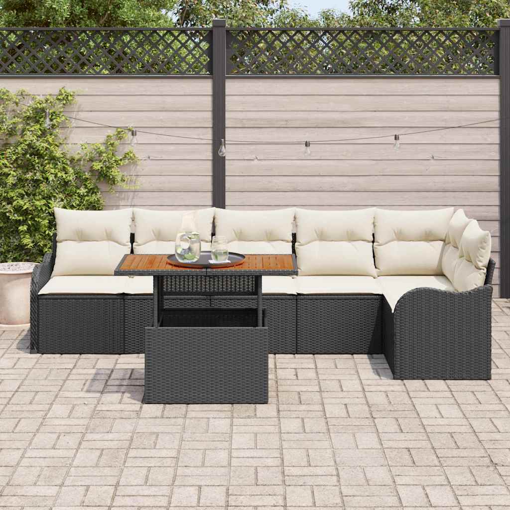 vidaXL Zestaw Sof na Ogród z poduszką 7 pcs Czarny i kremowy
