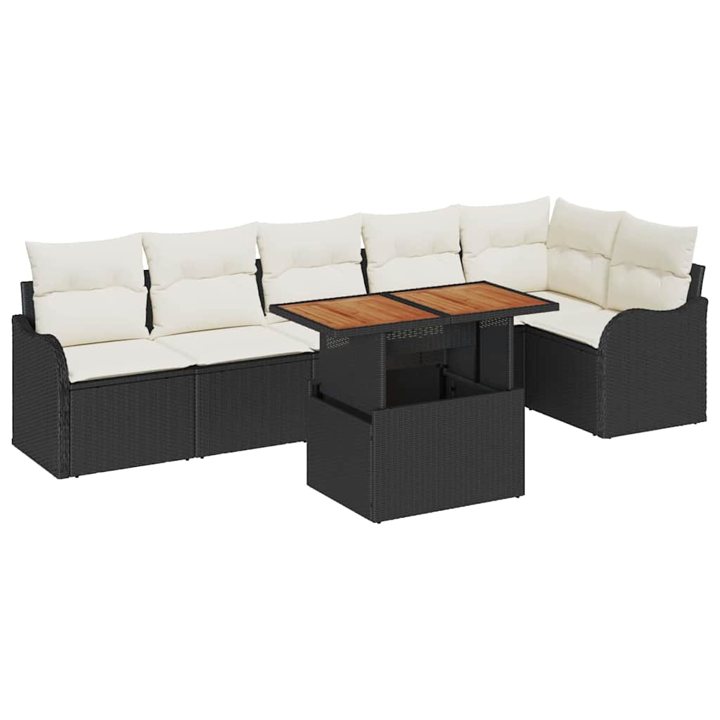 vidaXL Zestaw Sof na Ogród z poduszką 7 pcs Czarny i kremowy