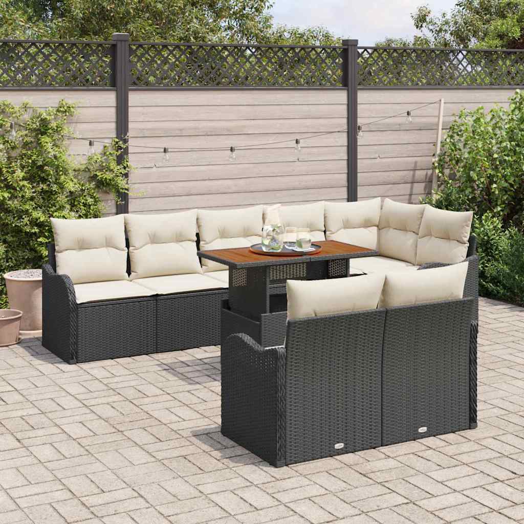vidaXL Zestaw Sof na Ogród z poduszką 9 pcs Czarny i kremowy