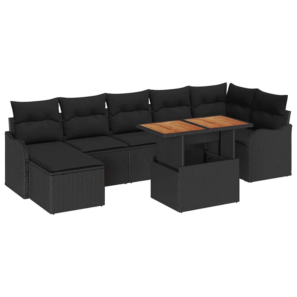 vidaXL Zestaw Sof na Ogród z poduszką z przechowywaniem 8 pcs Czarny
