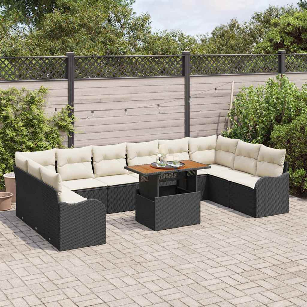 vidaXL Zestaw Sof na Ogród z poduszką 11 pcs Czarny i kremowy