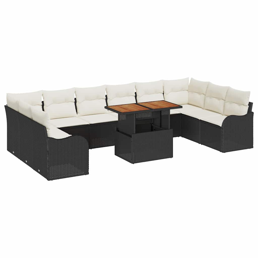 vidaXL Zestaw Sof na Ogród z poduszką 11 pcs Czarny i kremowy