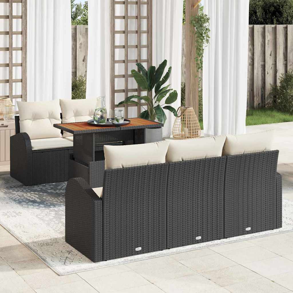 vidaXL Zestaw Sof na Ogród z poduszką 6 pcs Czarny i kremowy