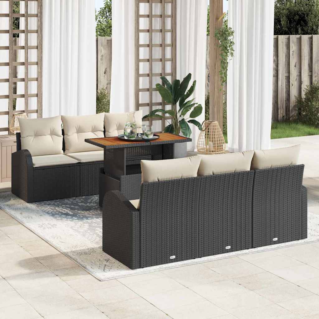 vidaXL Zestaw Sof na Ogród z poduszką 7 pcs Czarny i kremowy