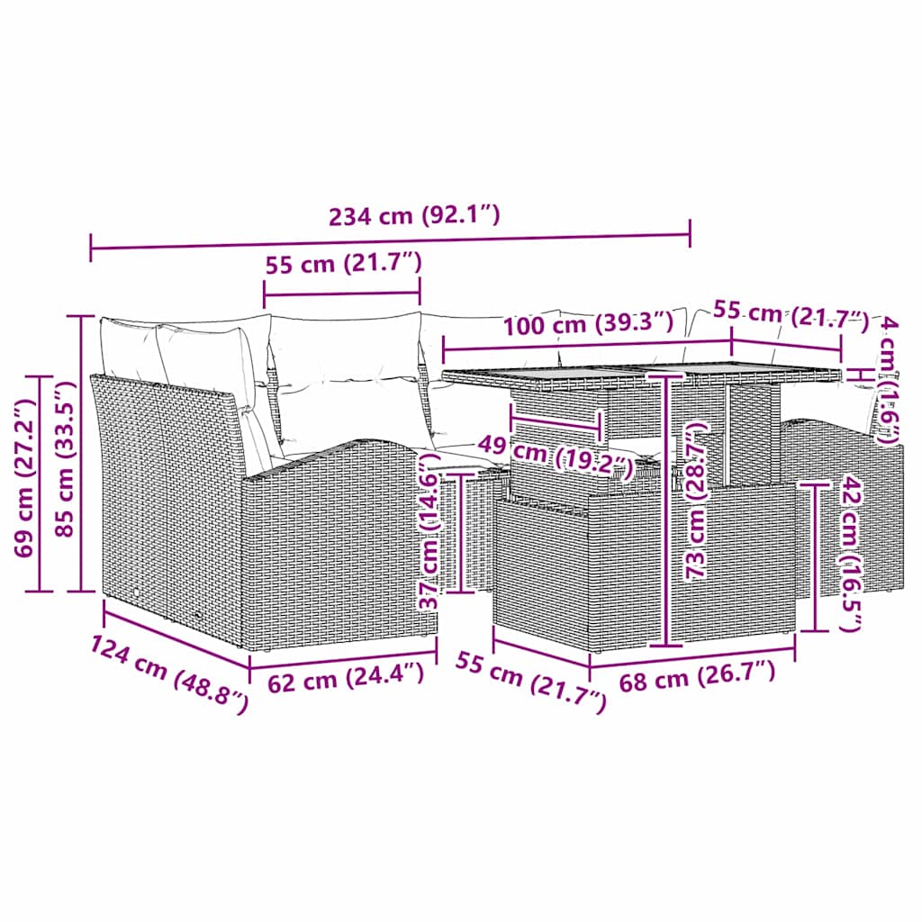 vidaXL Zestaw Sof na Ogród z poduszką 7 pcs Szary