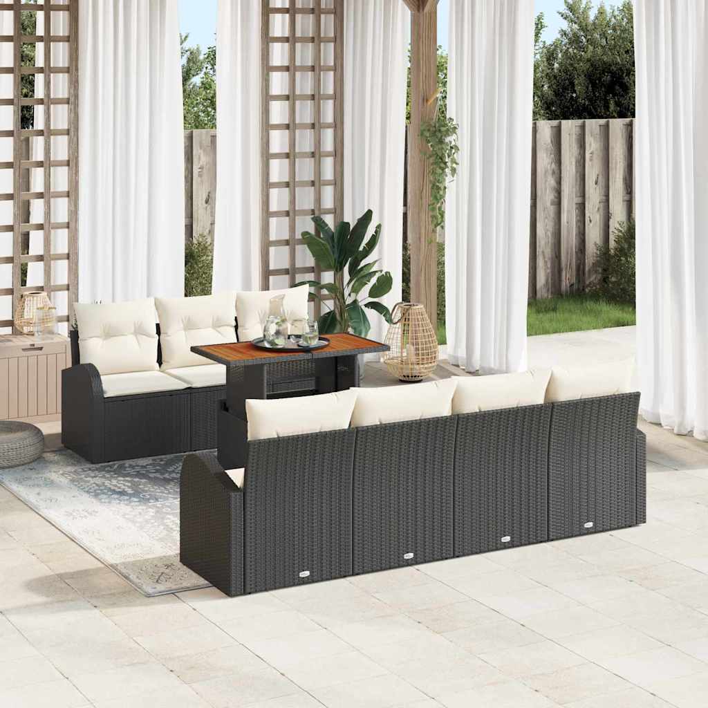 vidaXL Zestaw Sof na Ogród z poduszką 8 pcs Czarny i kremowy