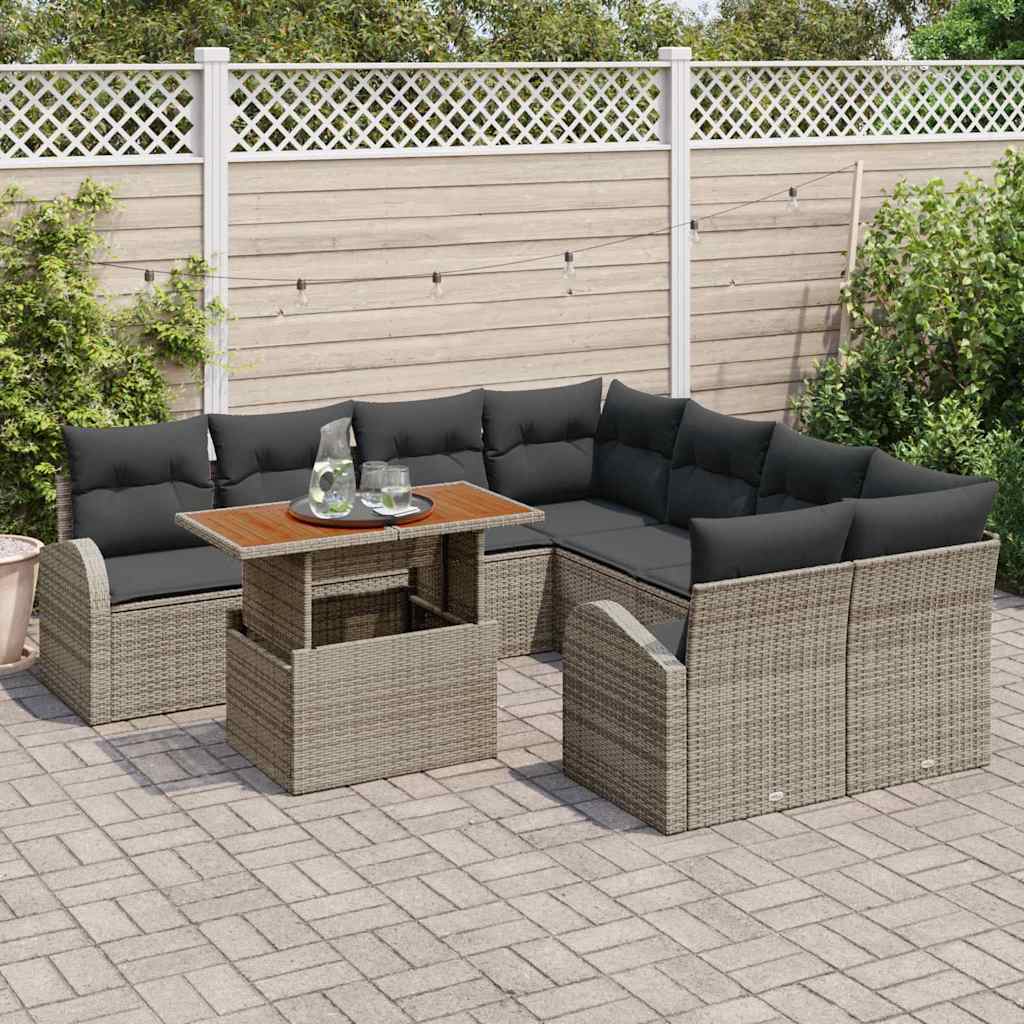 vidaXL Zestaw Sof na Ogród z poduszką 9 pcs Szary