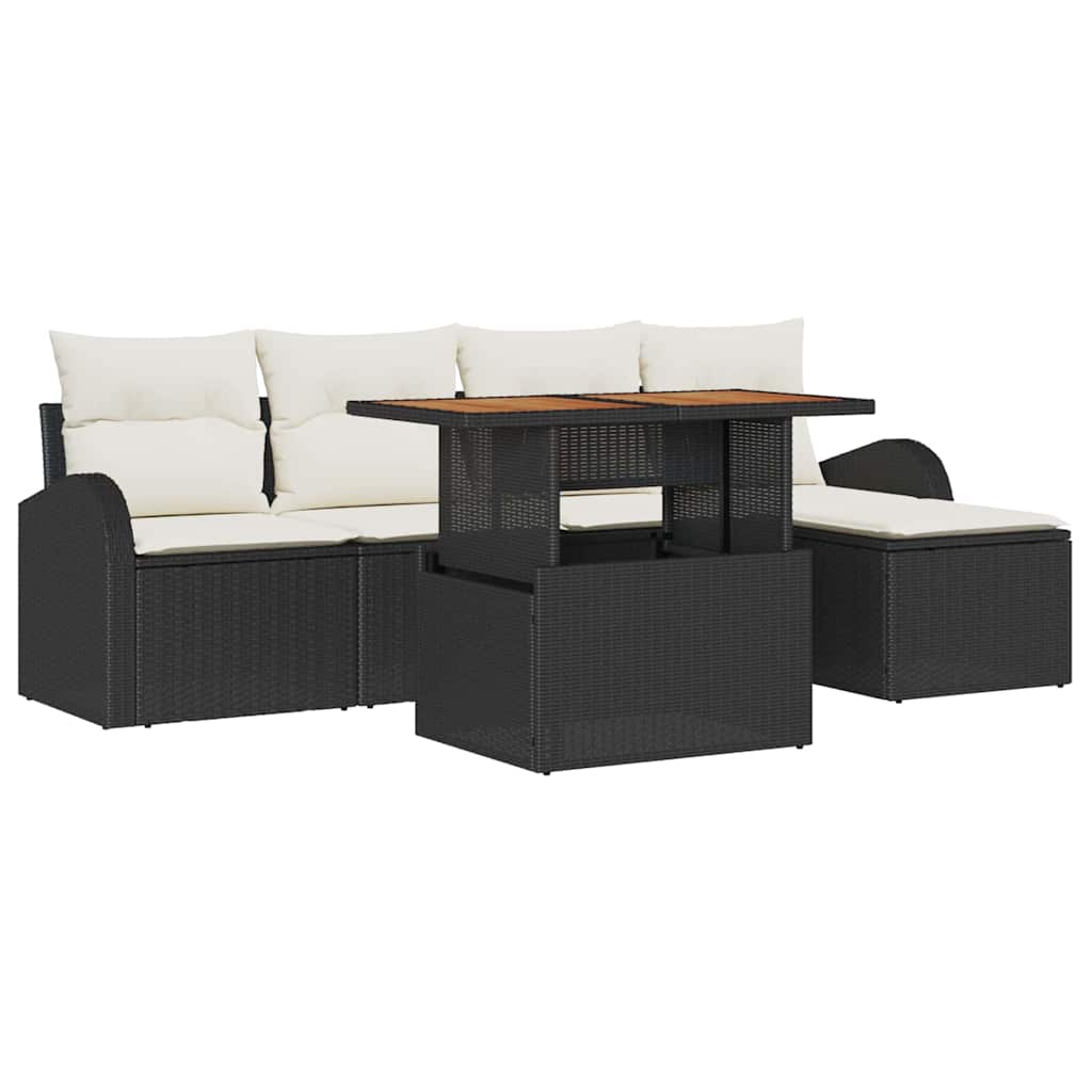 vidaXL Zestaw Sof na Ogród z poduszką 6 pcs Czarny i kremowy
