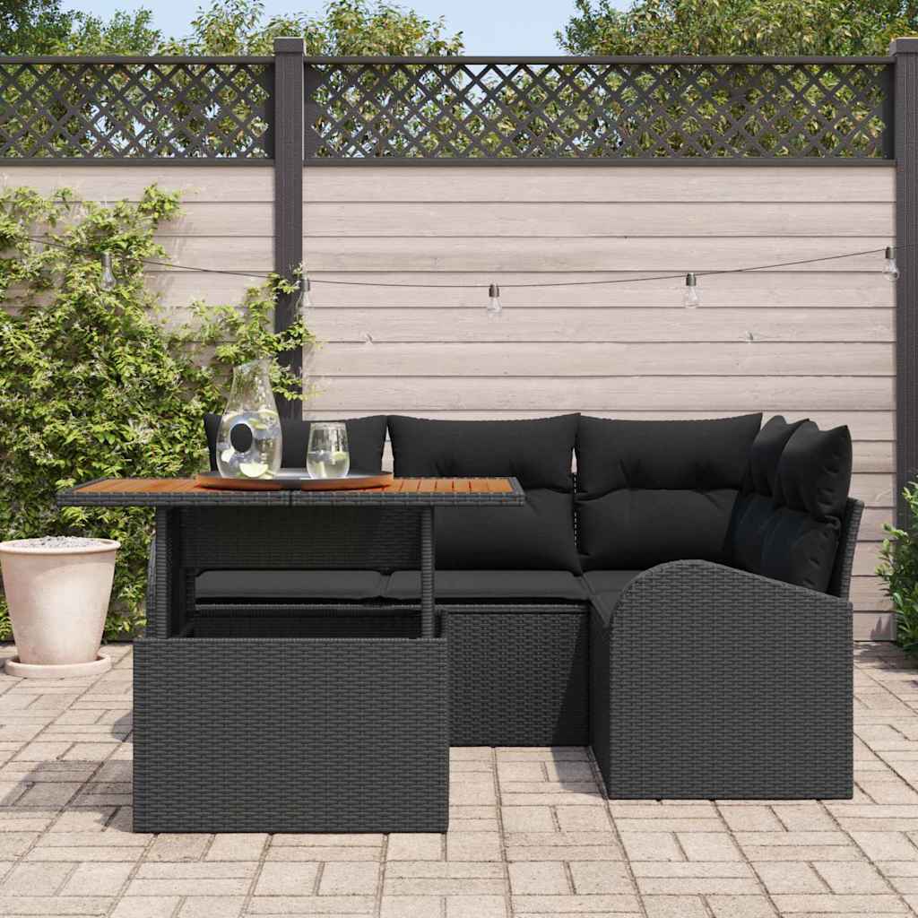 vidaXL Zestaw Sof na Ogród z poduszką 5 pcs Czarny
