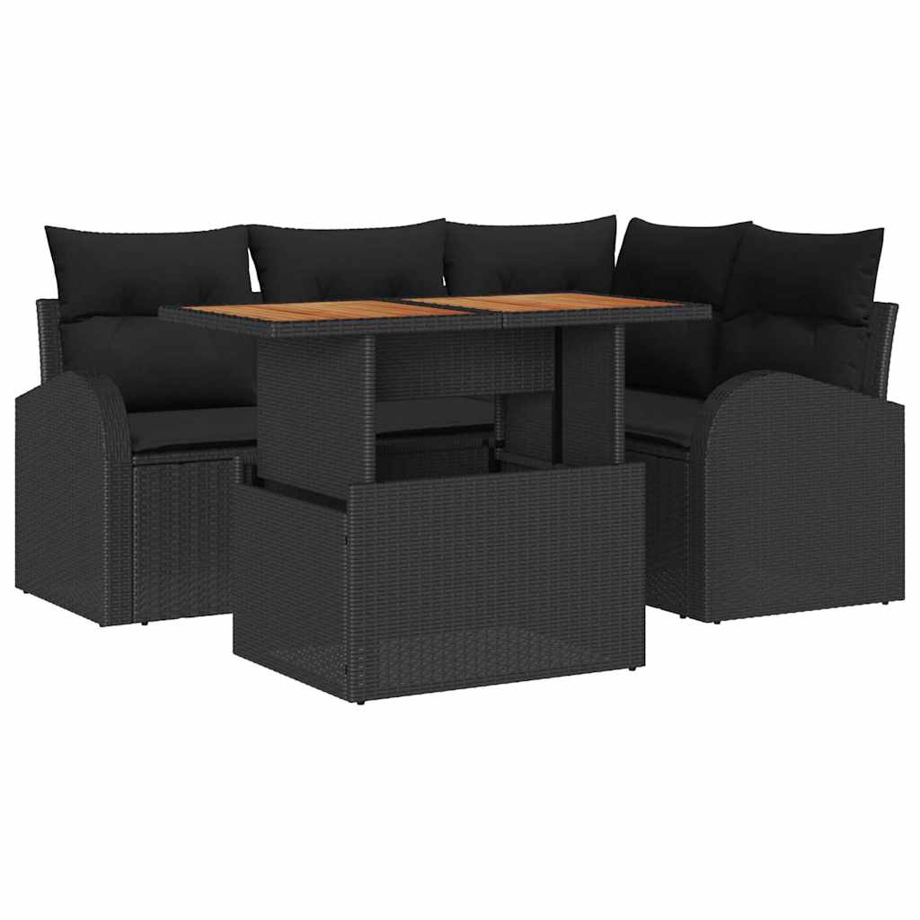 vidaXL Zestaw Sof na Ogród z poduszką 5 pcs Czarny