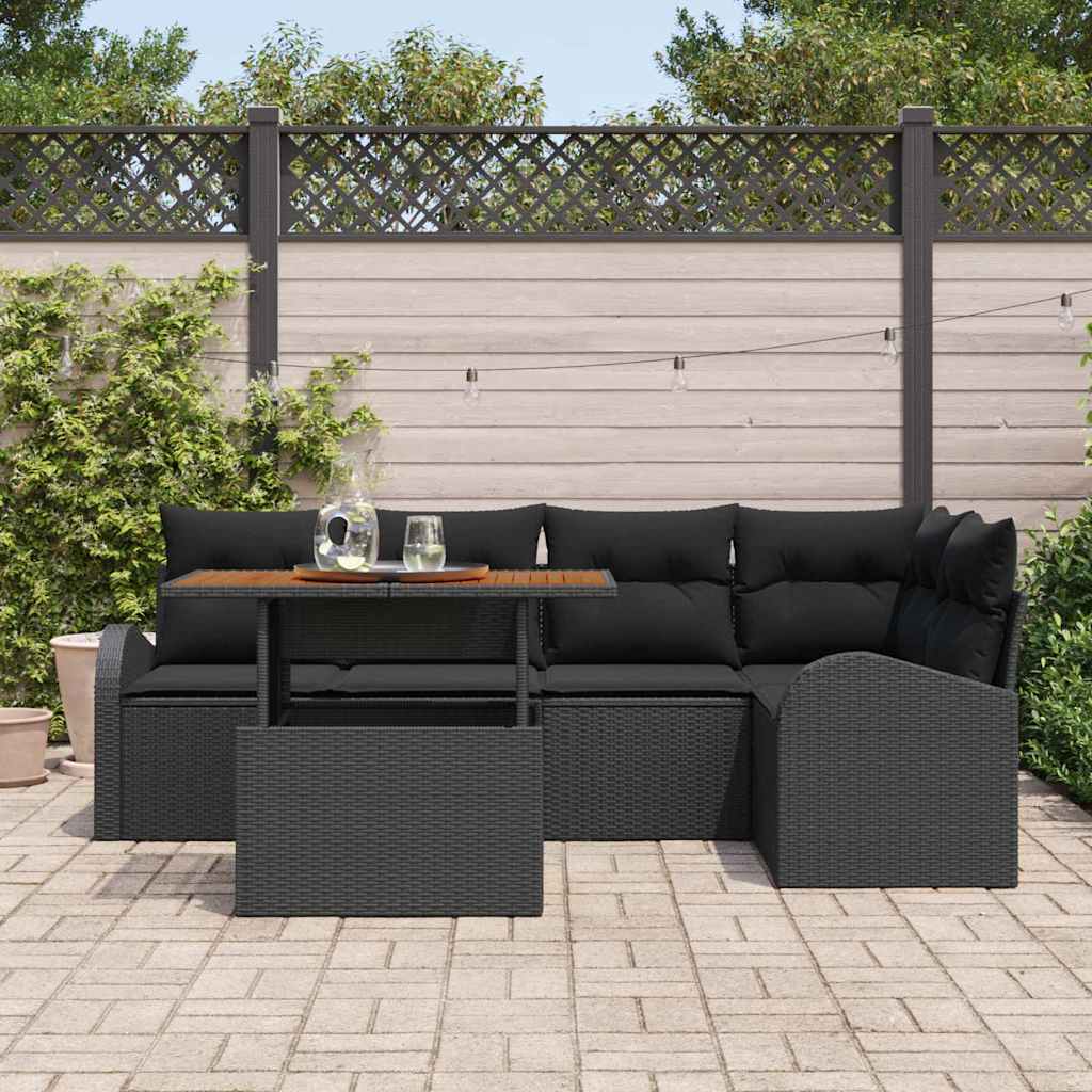 vidaXL Zestaw Sof na Ogród z poduszką 6 pcs Czarny