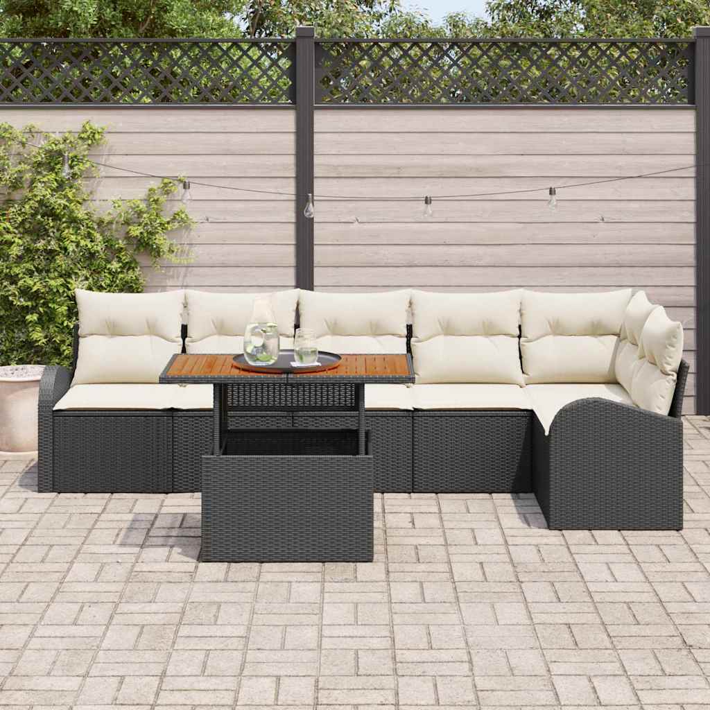 vidaXL Zestaw Sof na Ogród z poduszką 7 pcs Czarny i kremowy
