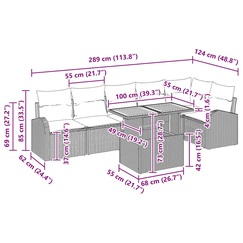 vidaXL Zestaw Sof na Ogród z poduszką 7 pcs Szary
