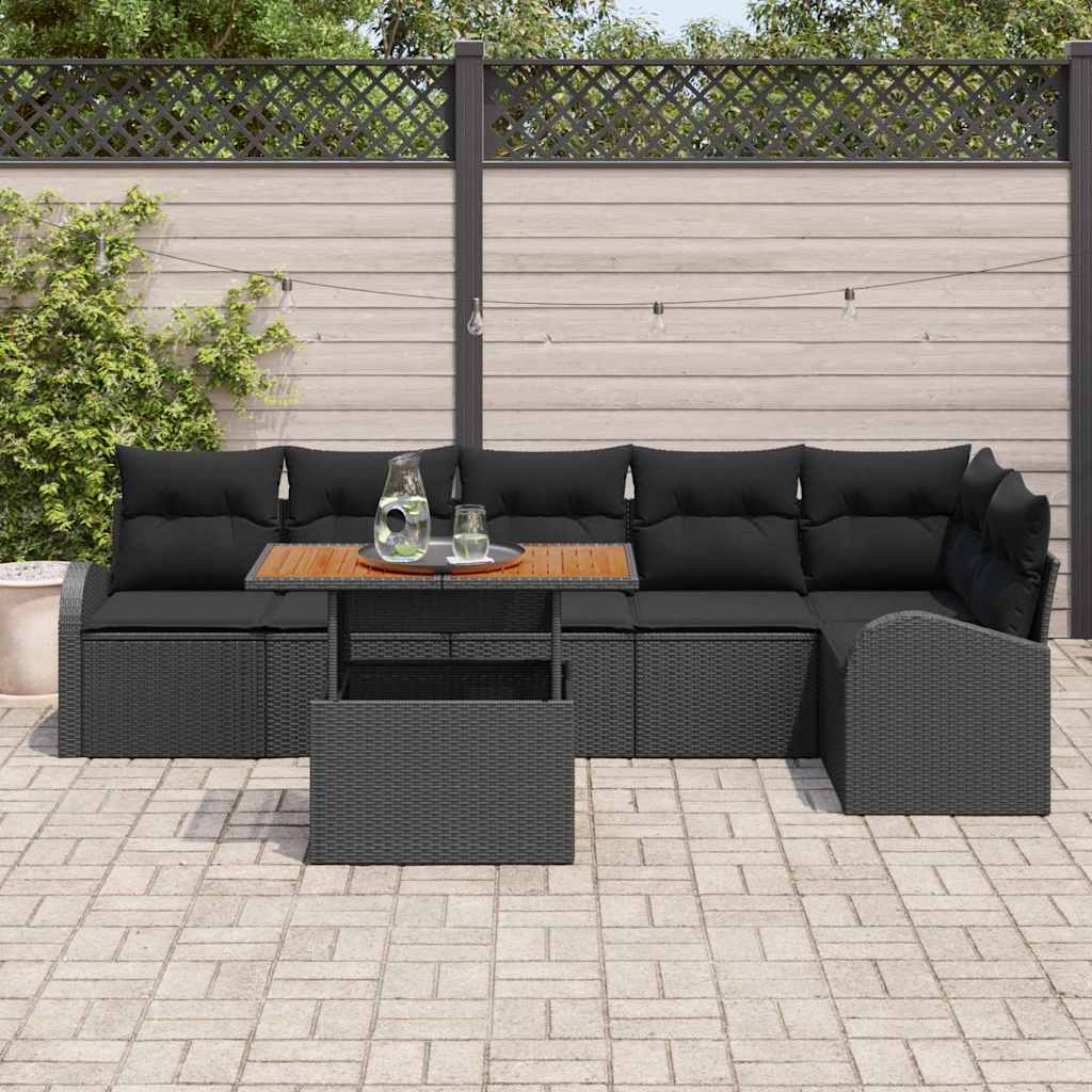 vidaXL Zestaw Sof na Ogród z poduszką 7 pcs Czarny