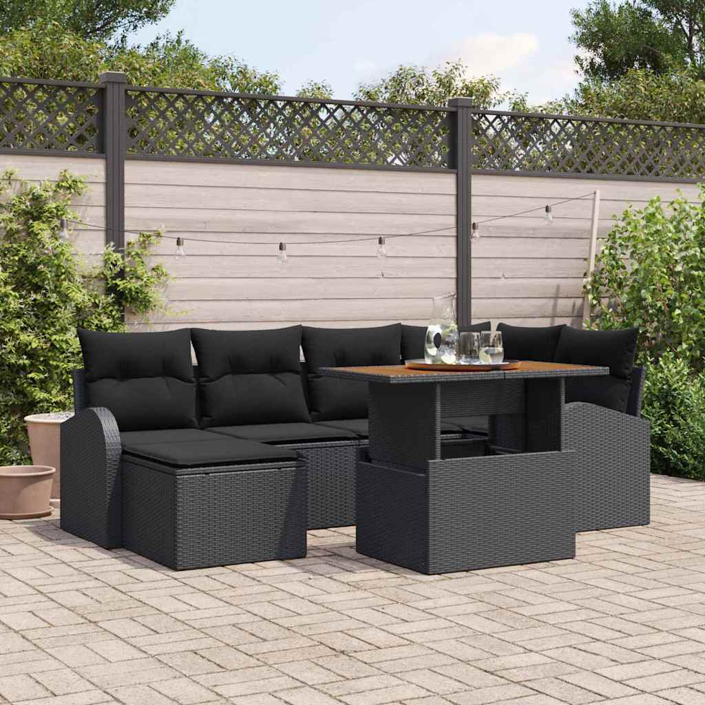 vidaXL Zestaw Sof na Ogród z poduszką 7 pcs Czarny