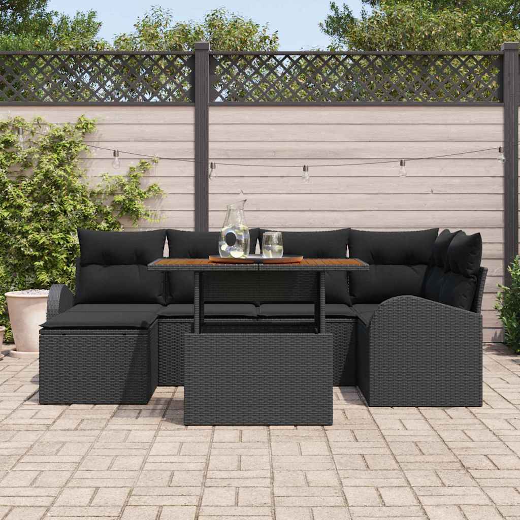 vidaXL Zestaw Sof na Ogród z poduszką 7 pcs Czarny