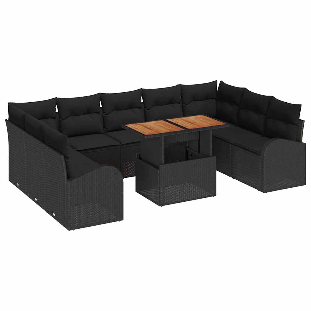 vidaXL Zestaw Sof na Ogród z poduszką 10 pcs Czarny