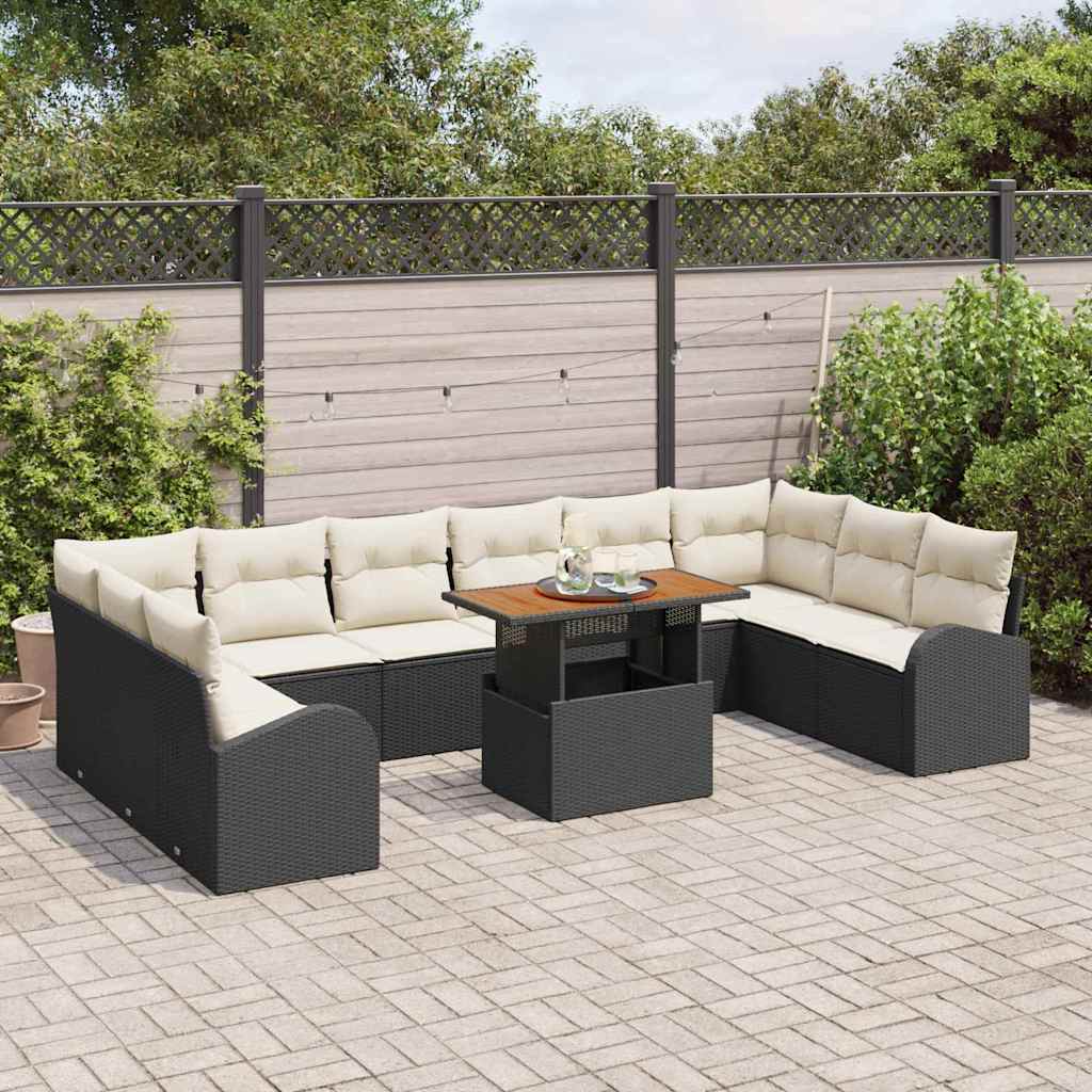 vidaXL Zestaw Sof na Ogród z poduszką 11 pcs Czarny i kremowy