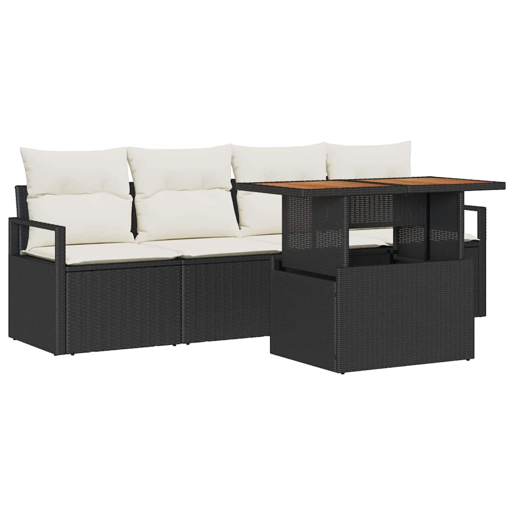 vidaXL Zestaw Sof na Ogród z poduszką 5 pcs Czarny i kremowy