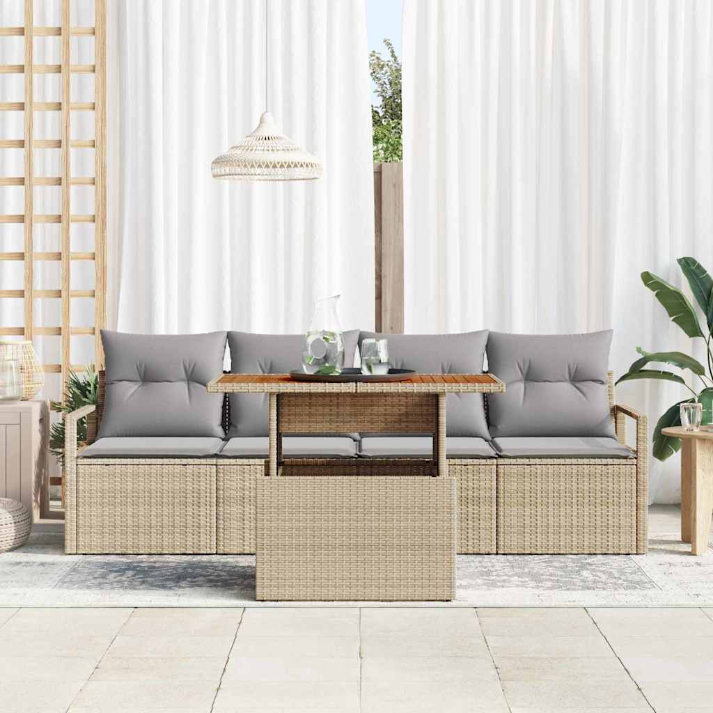 vidaXL Zestaw Sof na Ogród z poduszką 5 pcs beżowo-jasnoszary