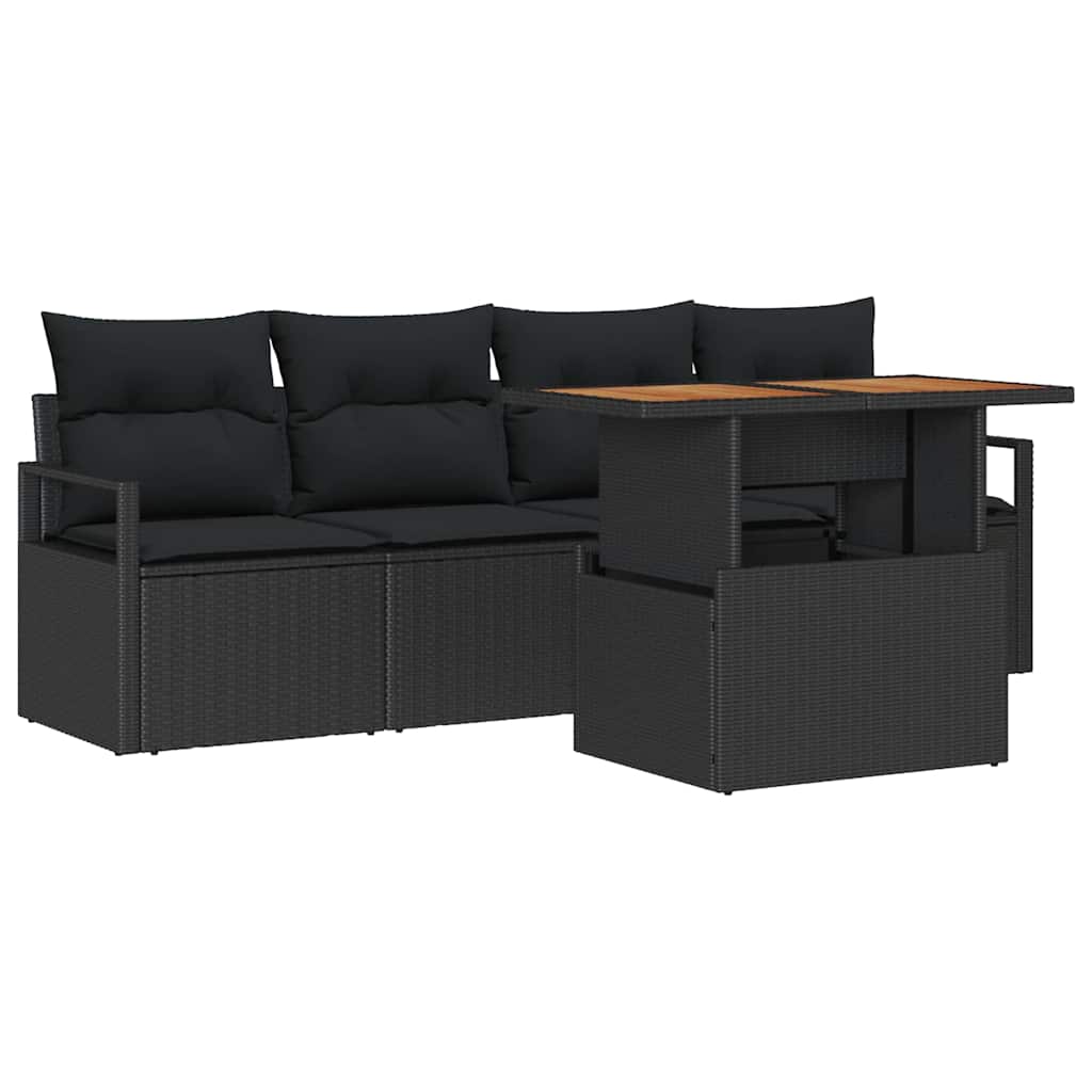vidaXL Zestaw Sof na Ogród z poduszką 5 pcs Czarny
