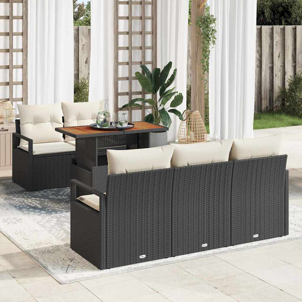 vidaXL Zestaw Sof na Ogród z poduszką 6 pcs Czarny i kremowy