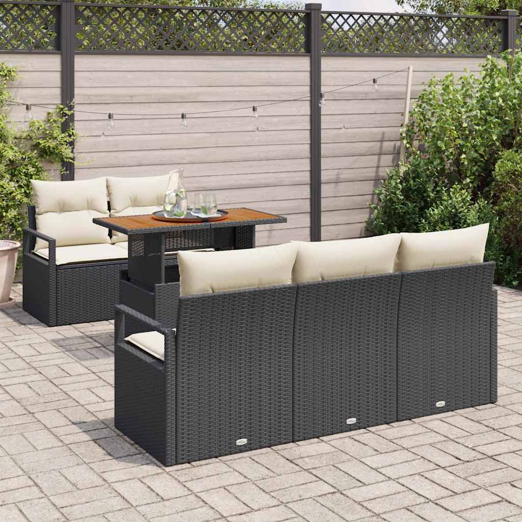 vidaXL Zestaw Sof na Ogród z poduszką 6 pcs Czarny i kremowy