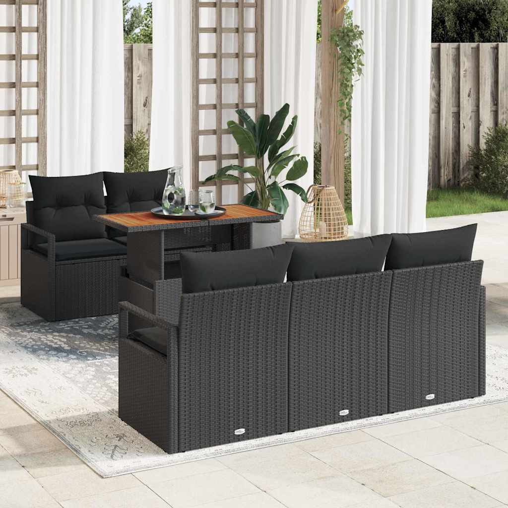 vidaXL Zestaw Sof na Ogród z poduszką 6 pcs Czarny