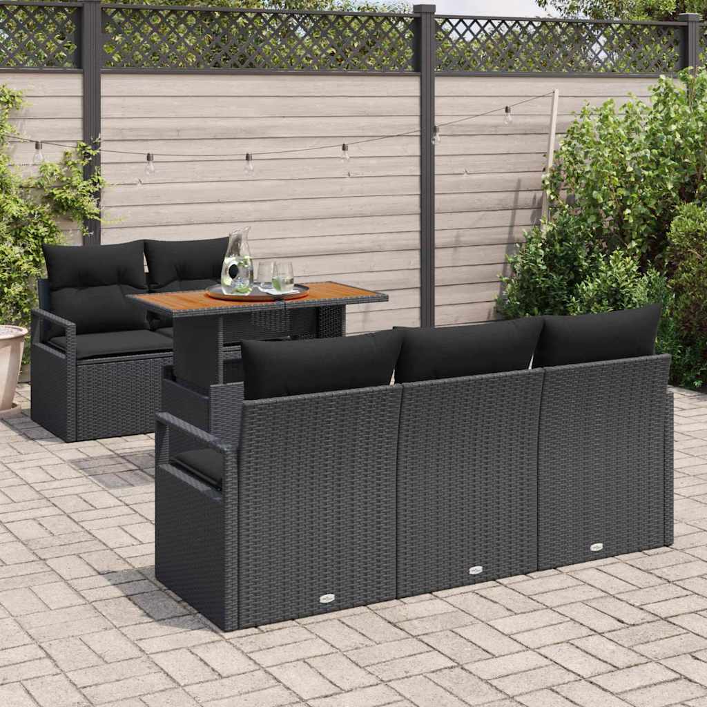 vidaXL Zestaw Sof na Ogród z poduszką 6 pcs Czarny