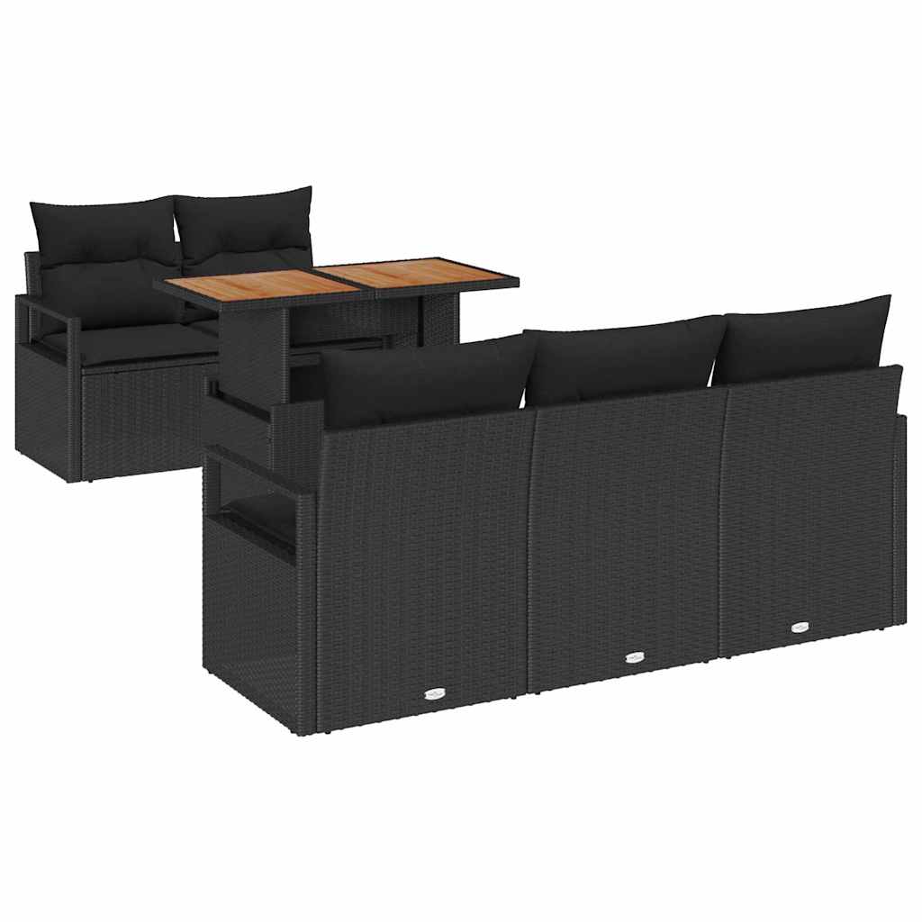 vidaXL Zestaw Sof na Ogród z poduszką 6 pcs Czarny