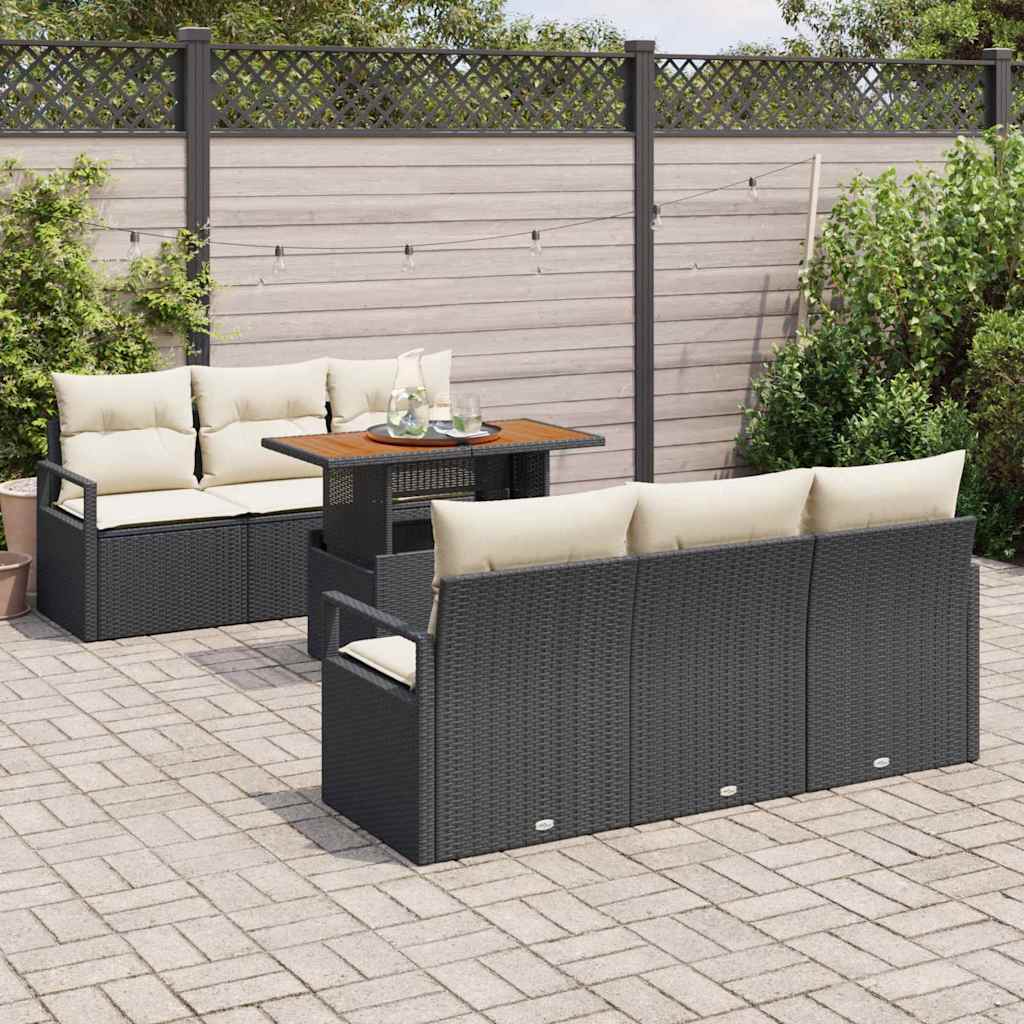 vidaXL Zestaw Sof na Ogród z poduszką 7 pcs Czarny i kremowy