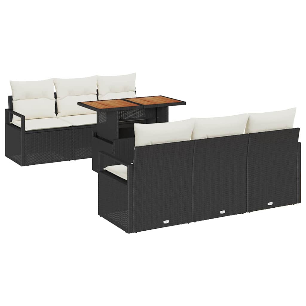 vidaXL Zestaw Sof na Ogród z poduszką 7 pcs Czarny i kremowy