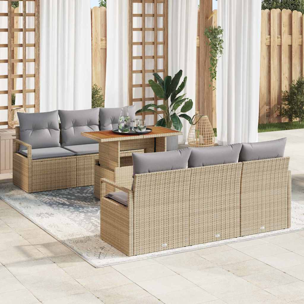 vidaXL Zestaw Sof na Ogród z poduszką 7 pcs beżowo-jasnoszary