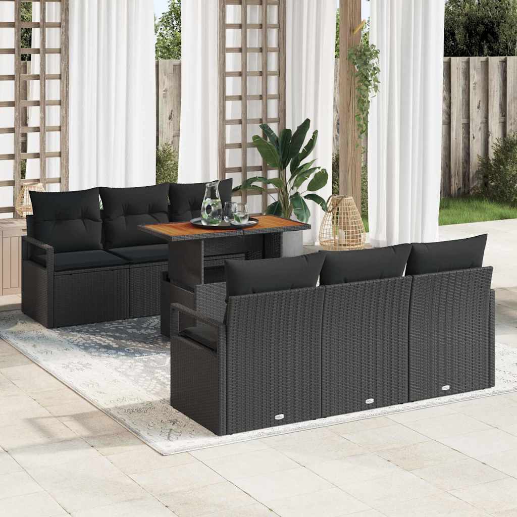 vidaXL Zestaw Sof na Ogród z poduszką 7 pcs Czarny