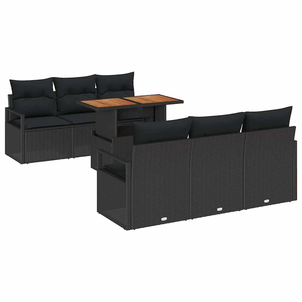 vidaXL Zestaw Sof na Ogród z poduszką 7 pcs Czarny