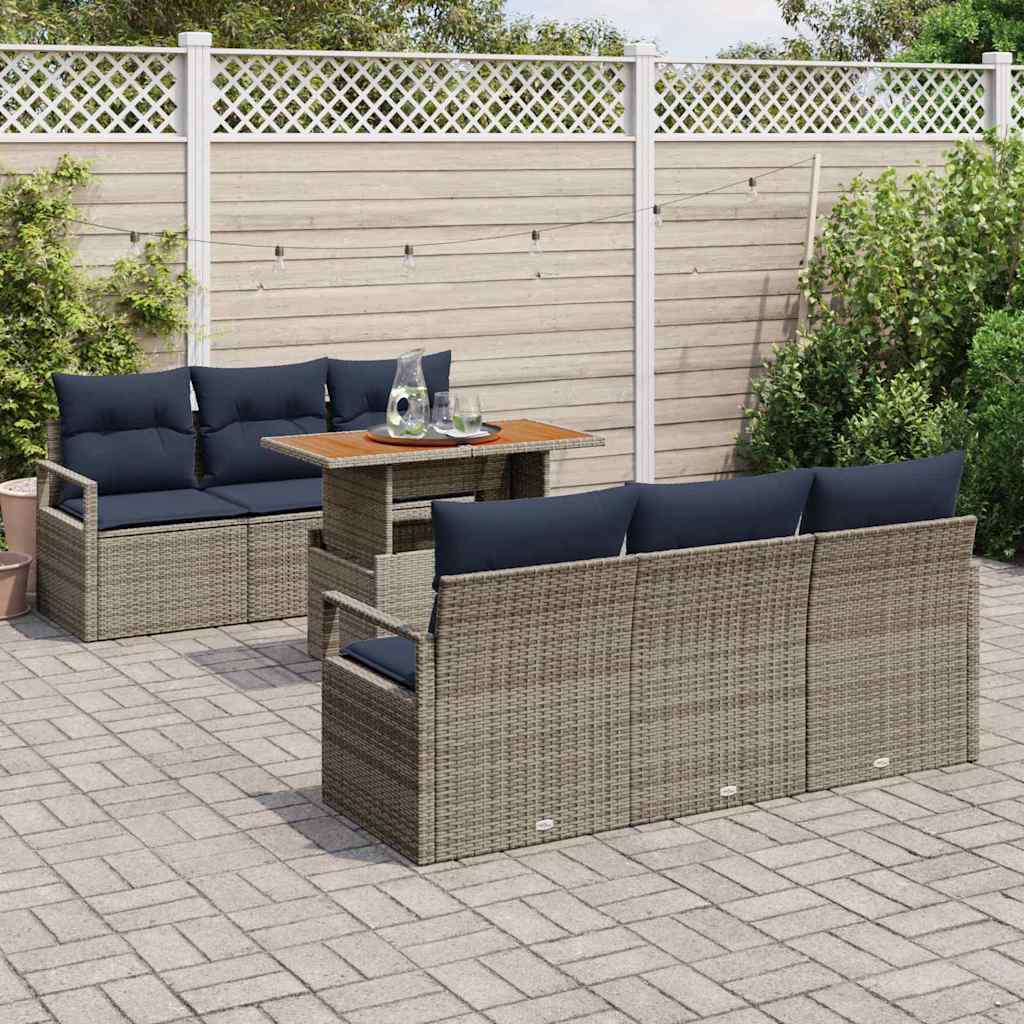 vidaXL Zestaw Sof na Ogród z poduszką 7 pcs szary i granatowy