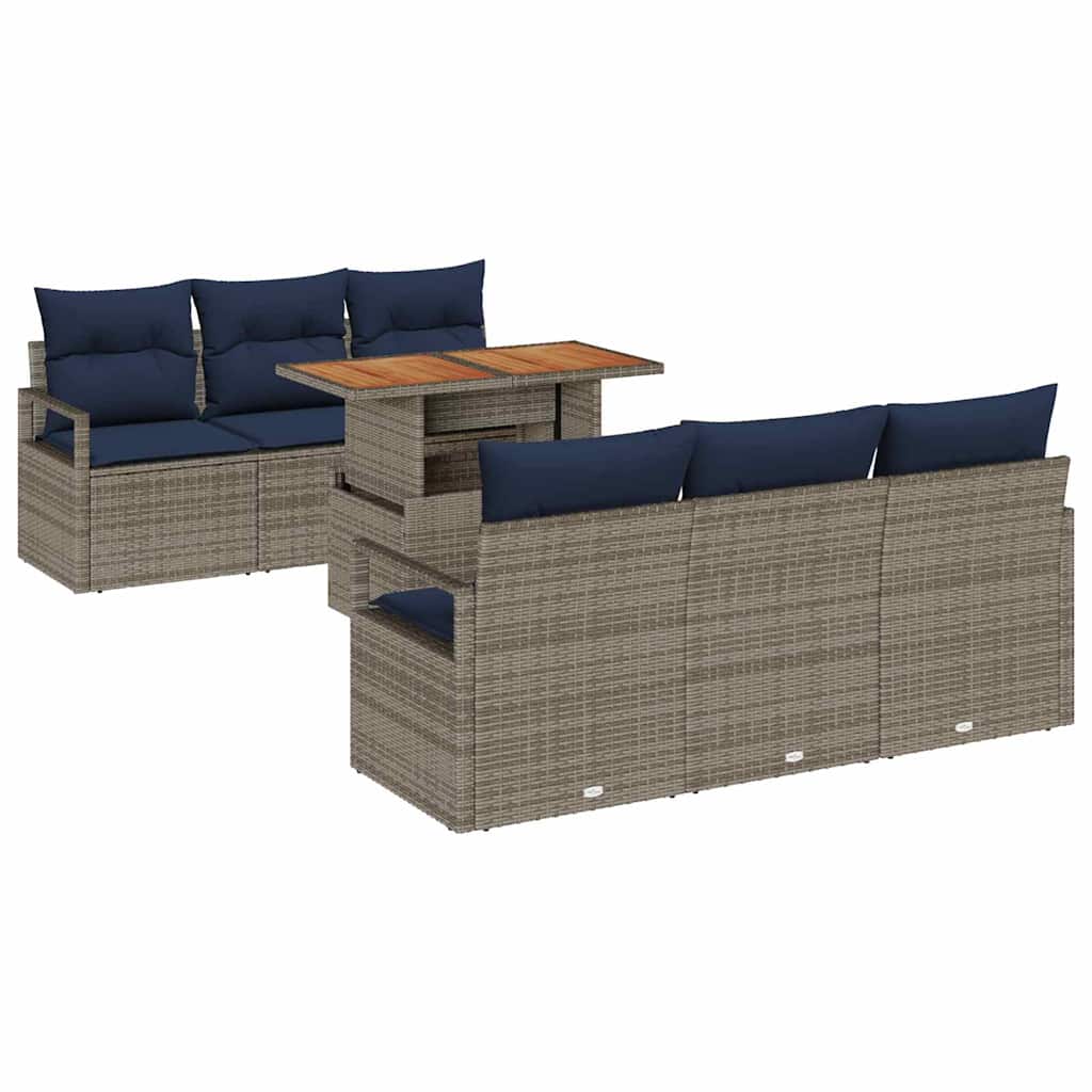vidaXL Zestaw Sof na Ogród z poduszką 7 pcs szary i granatowy